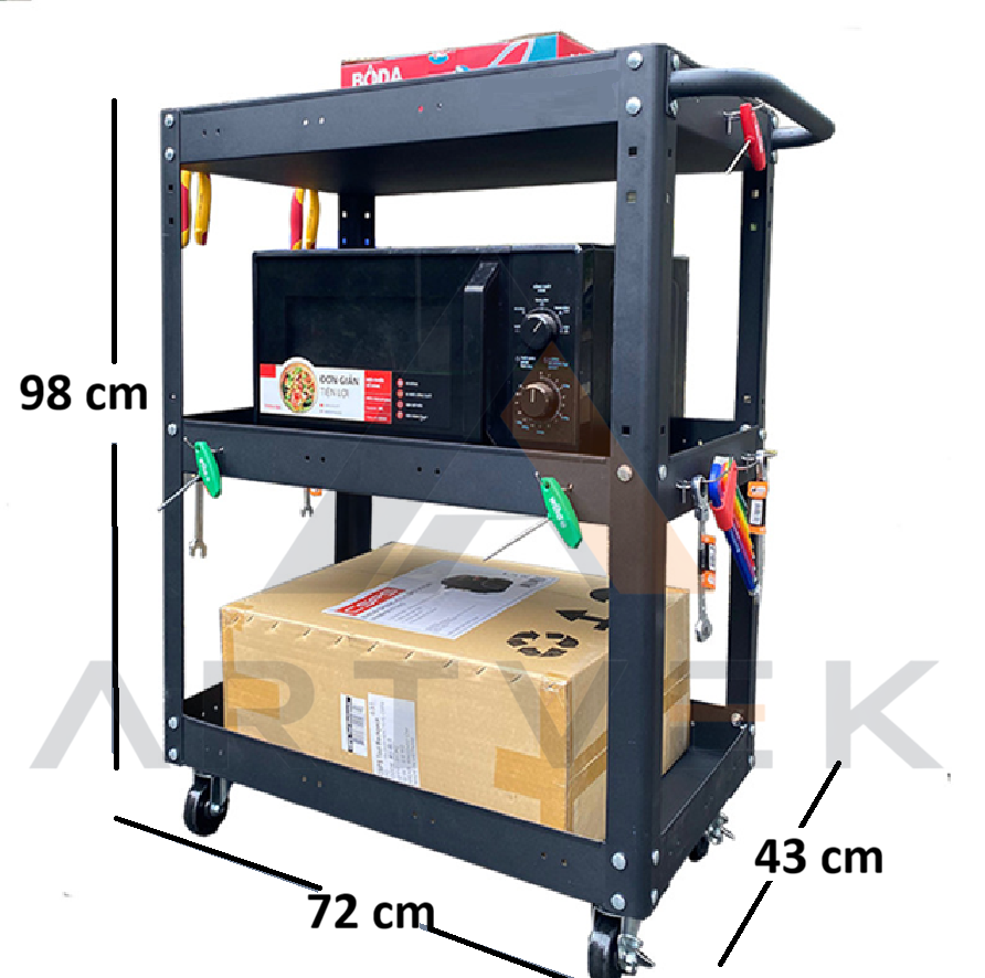 Artvek 3 Katlı Endüstriyel Servis Arabası – Tekerlekli Takım ve Ekipman Arabası 3