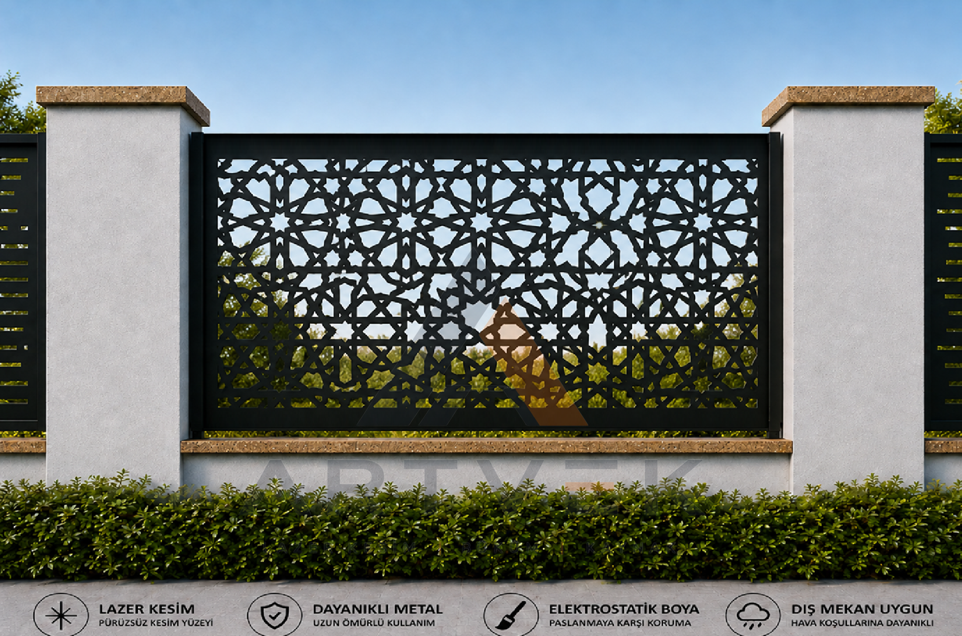 Dekoratif Lazer Kesim Ferforje - Bahçe ve Duvar Paneli – Modern Metal Çit Paneli Model  9