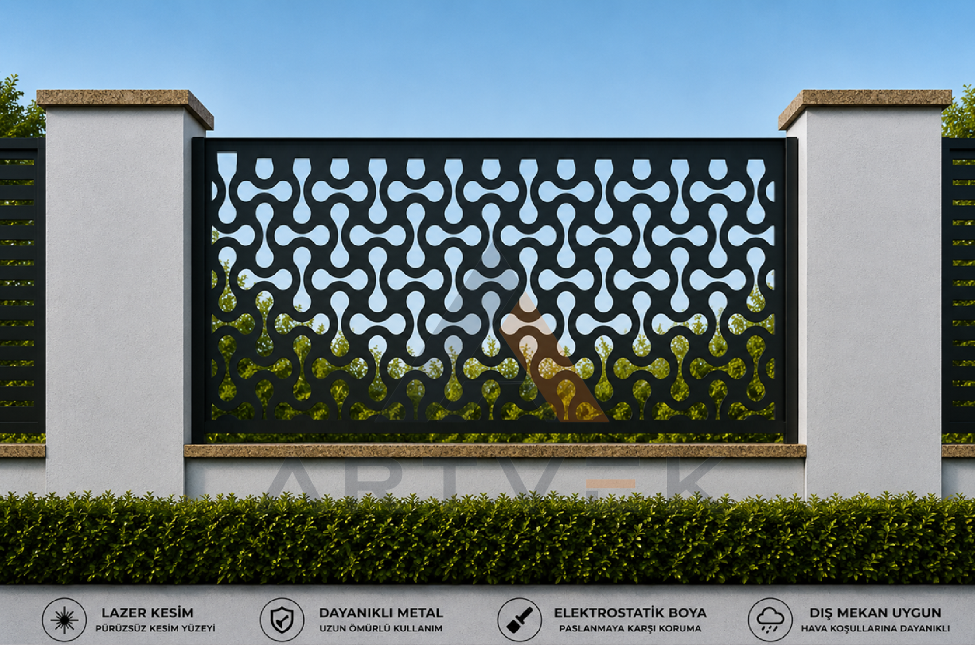 Dekoratif Lazer Kesim Ferforje - Bahçe ve Duvar Paneli – Modern Metal Çit Paneli Model 19