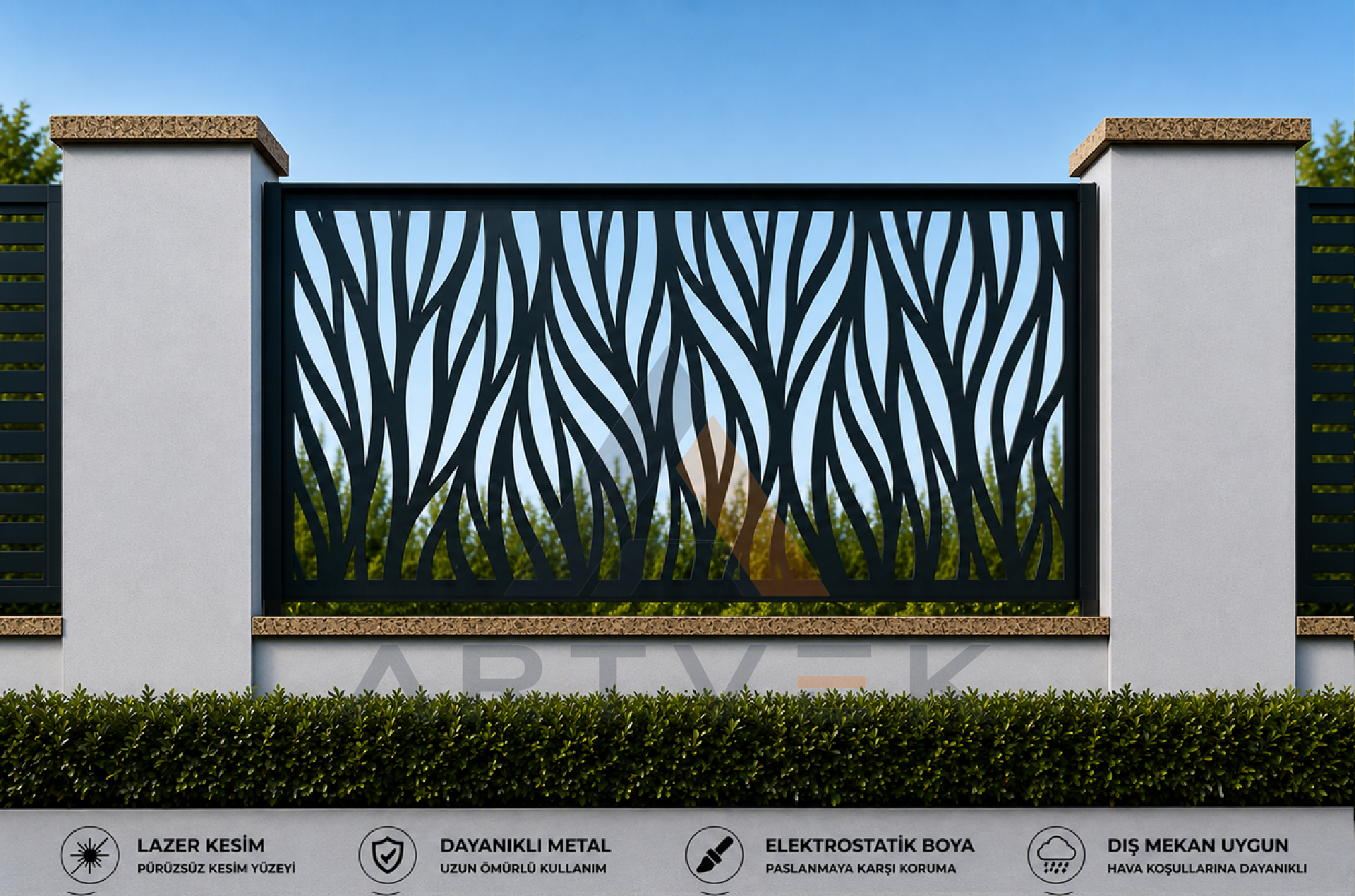 Dekoratif Lazer Kesim Ferforje - Bahçe ve Duvar Paneli – Modern Metal Çit Paneli Model  22