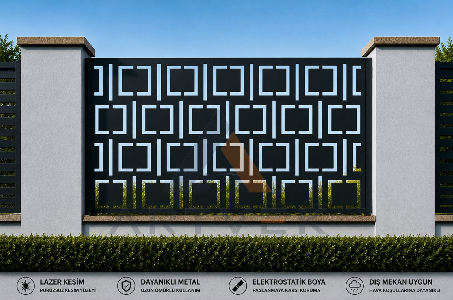 Dekoratif Lazer Kesim Ferforje - Bahçe ve Duvar Paneli – Modern Metal Çit Paneli Model 27