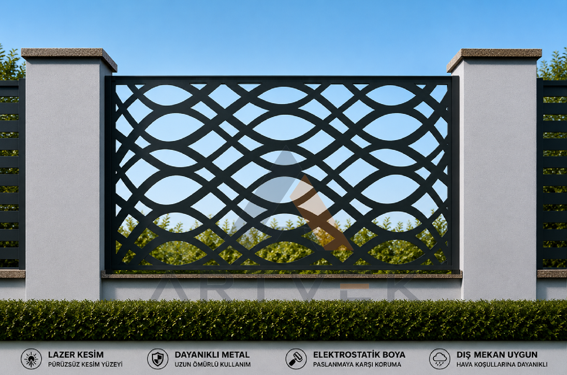 Dekoratif Lazer Kesim Ferforje - Bahçe ve Duvar Paneli – Modern Metal Çit Paneli Model 32