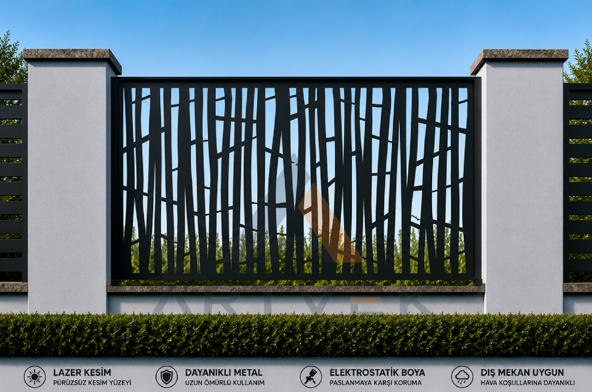 Dekoratif Lazer Kesim Ferforje - Bahçe ve Duvar Paneli – Modern Metal Çit Paneli Model 33