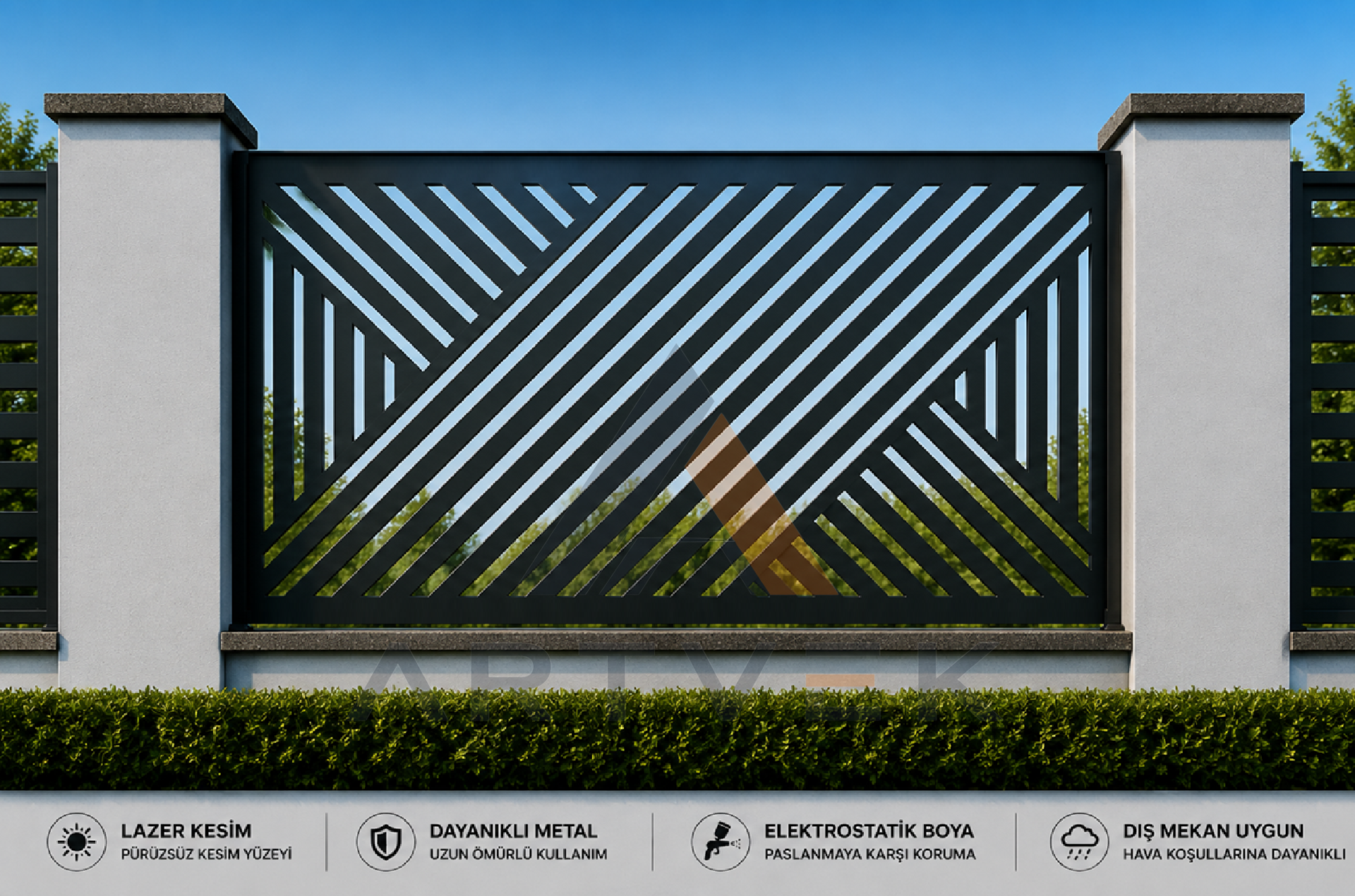Dekoratif Lazer Kesim Ferforje - Bahçe ve Duvar Paneli – Modern Metal Çit Paneli Model 37