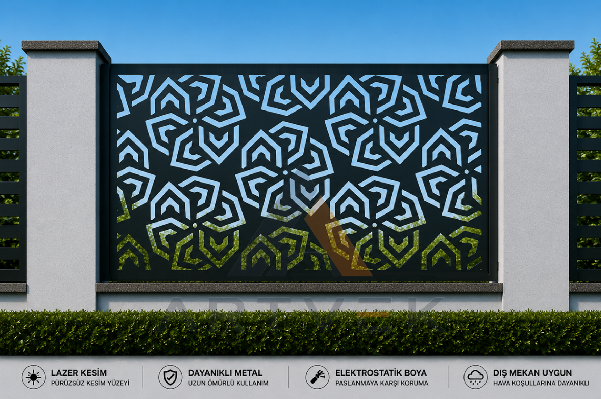 Dekoratif Lazer Kesim Ferforje - Bahçe ve Duvar Paneli – Modern Metal Çit Paneli Model 40