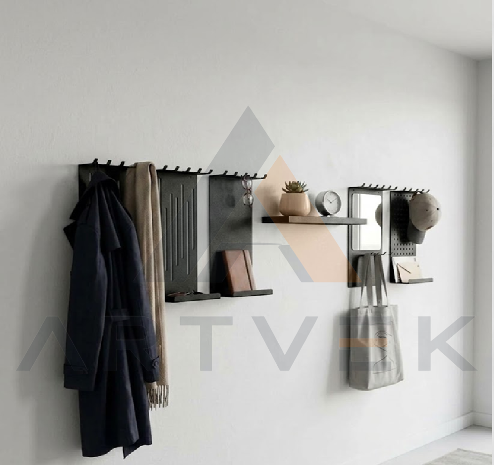 3 lü Metal Duvar Askılığı ve Organizer Paneli - Raflı Anahtarlık & Portmanto