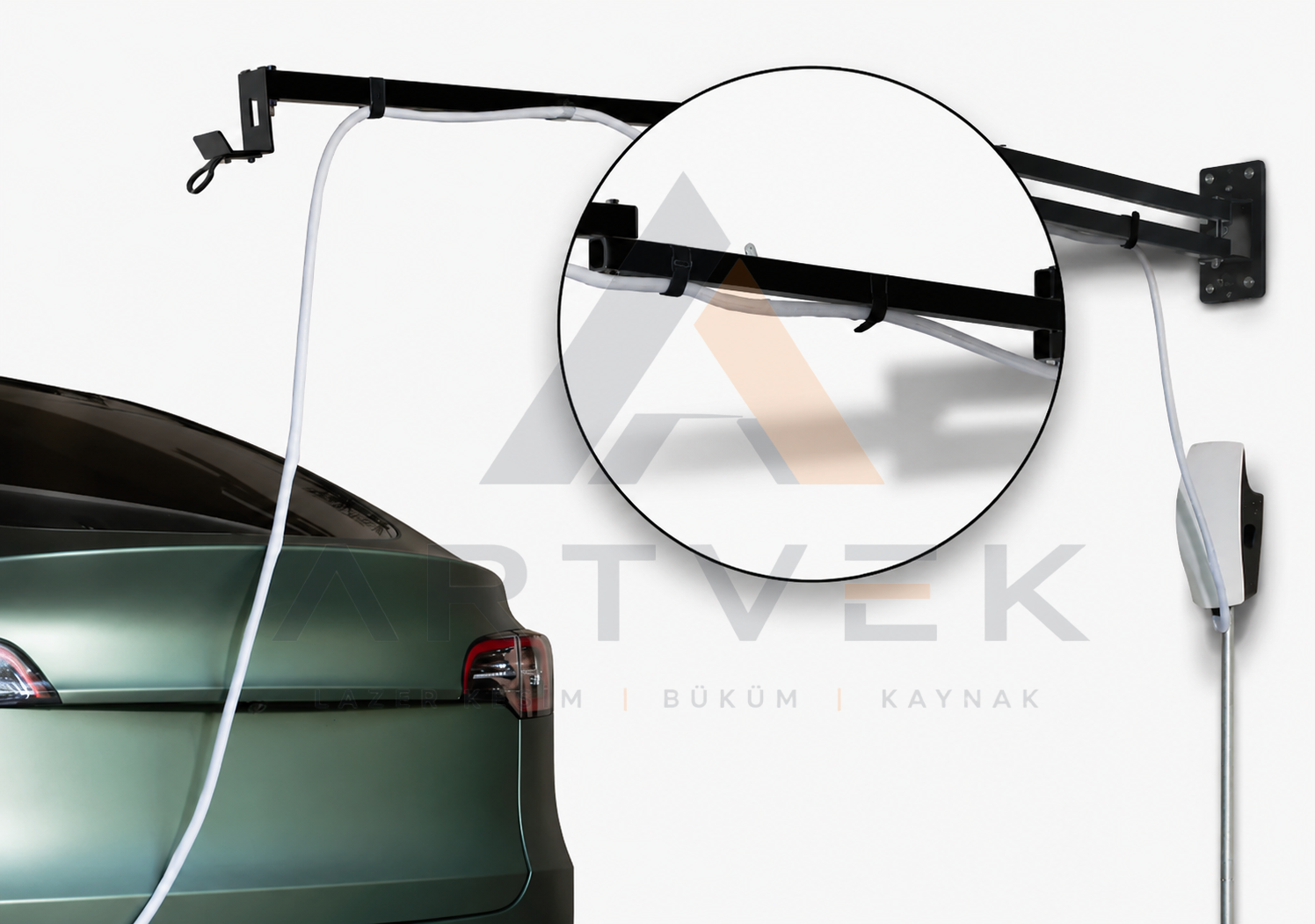 Type 2 Uyumlu  Elektrikli Araç Şarj Kablosu Taşıyıcı Kolu | Duvara Monte Katlanabilir Kablo Yönetim Sistemi | 105 cm