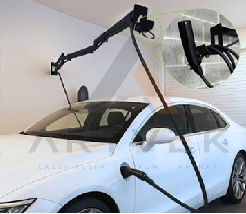 Type 2 Uyumlu  Elektrikli Araç Şarj Kablosu Taşıyıcı Kolu | Duvara Monte Katlanabilir Kablo Yönetim Sistemi | 280 cm