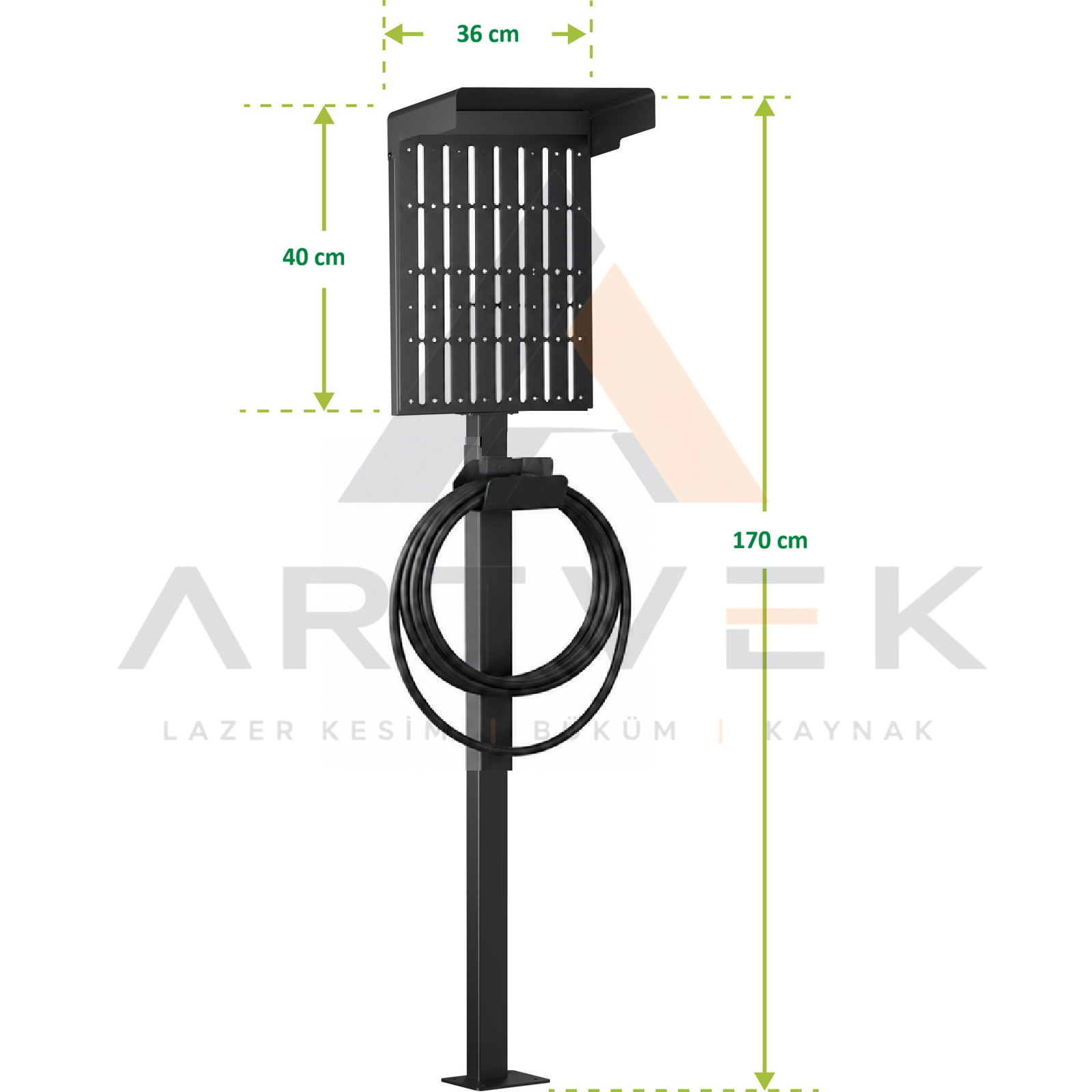 Universal Elektrikli Araç Şarj İstasyonu Direği | Tüm Wallbox Modelleri ile Uyumlu | Kablo Askılı | Siyah